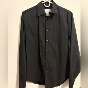 Vintage Armani Exchange Small Black Button Down Shirt with Stripes + Snap button